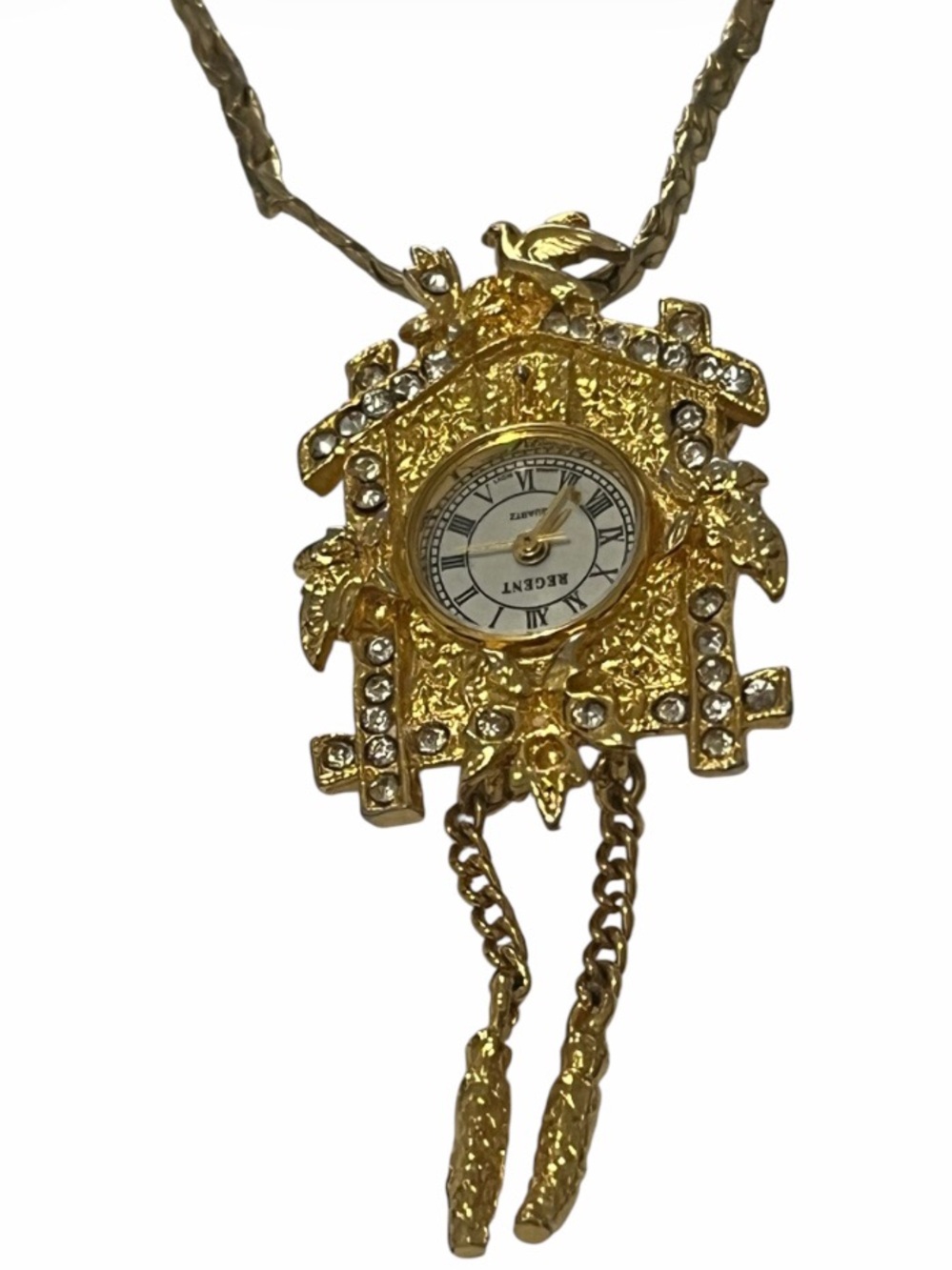 Vtg Goldtone Cuckoo Clock Pendant/Brooch Watch